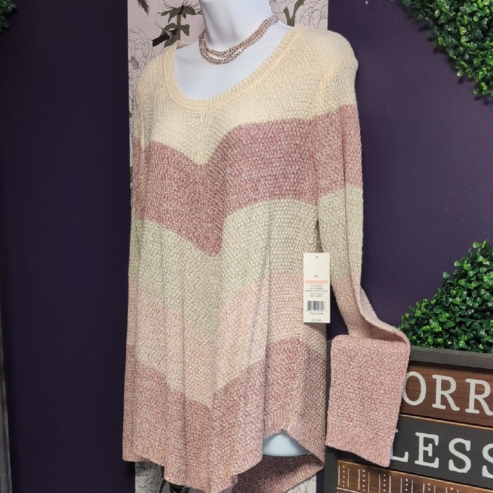New Directions Blush and Cream Chevron Sweater